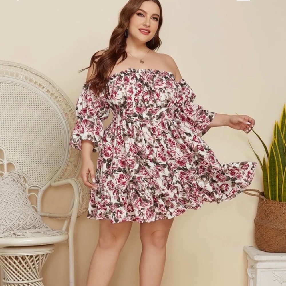 Floral off the shoulder boohoo dress